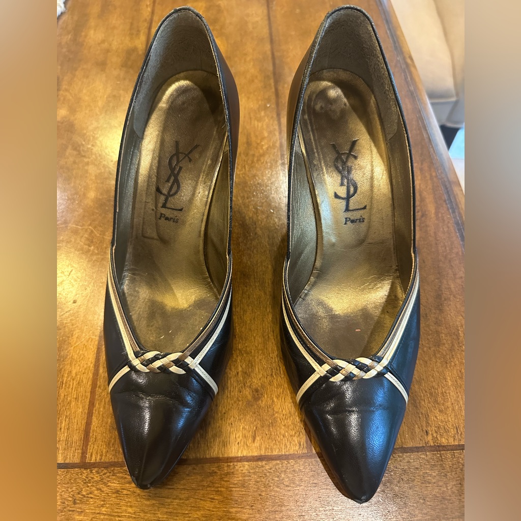Yves Saint Laurent Black And Gold Heels With Elegant Silhouette